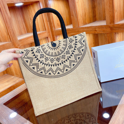 Linen Tote Bag New Fashion Commuter Large Capacity Tote Bag Mummy Going Out Carrying Bag Student Mend-up Bag