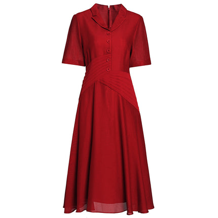 Elegant Green Light Green Dress with a Flared Skirt, Summer Waist-Cinching Slimming Effect, Turn-Down Collar, Rayon Dress, 2026 New Model