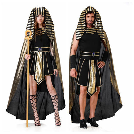 Cross-Border Halloween Egyptian Pharaoh Couple Cosplay Costumes for Men and Women Ancient Greek and Roman King Pharaoh Cleopatra Costumes