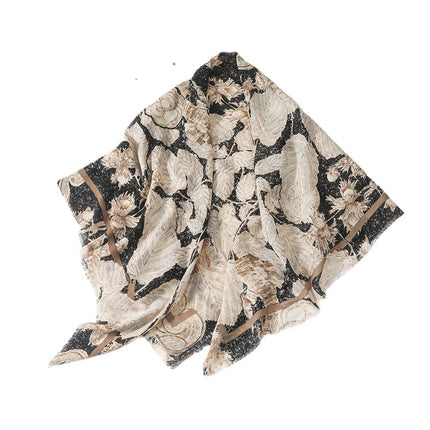Foreign trade cross-border plant flower 135cm cotton and linen hand feeling large scarf women's long Burr travel sunscreen beach towel