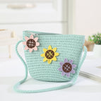 Pink, yellow and purple sunflower bag green