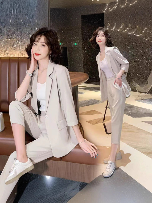 European and American Style Cross-Border Women's Blazer Summer Korean Version Trendy Plus-Size Casual Influencer Two-Piece Set Oversized