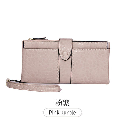 Cross-border European and American retro lychee pattern buckle long women's wallet Korean-style large capacity multi-functional bifold card holder