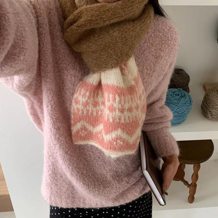 Vintage contrast wool scarf Jacquard striped winter cold warm scarf lovers Joker women's scarf wholesale