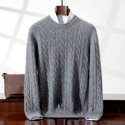 Cable Knit Base Sweater Five-Needle Cashmere Sweater New Three-Strand Mountain Round Neck Autumn and Winter Men's No