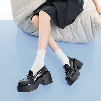 French Retro JK Single-Layer Shoes Thick Bottom Thick Heeled Black Loafers Small Leather Shoes Women's Super High Heeled 2024 Spring and Summer New Arrival