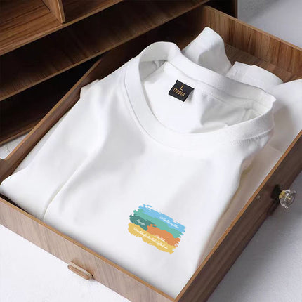 Summer Hong Kong Style Black Aircraft Ice Silk Round Neck Men's T-shirt Top Printed Casual Retro Top Couple Clothing