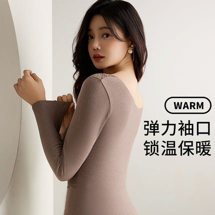 Thickened Double-Sided German Velvet Integrated Cup with Exquisite Lace Trim, Warm Long-Sleeved Thermal Layer