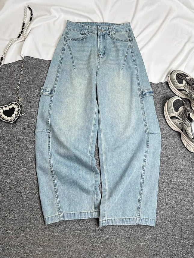 American Style Workwear Wide Leg Jeans Women's 2025 Spring and Autumn New Retro High Waist Slimming Loose Mop Machete Trendy Pants