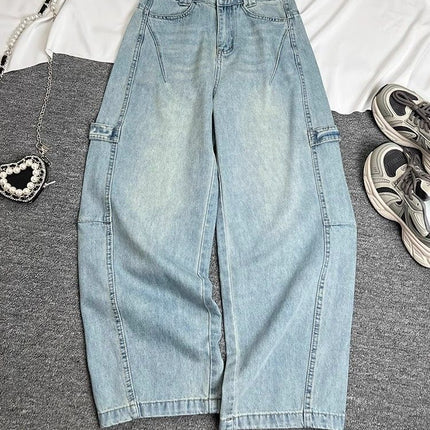 American Style Workwear Wide Leg Jeans Women's 2025 Spring and Autumn New Retro High Waist Slimming Loose Mop Machete Trendy Pants