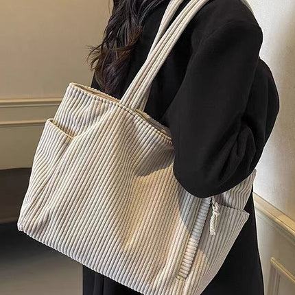 Corduroy Bag Women's Large Capacity 2024 New Autumn and Winter Casual Shoulder Shopping Bag Premium Tote Bag