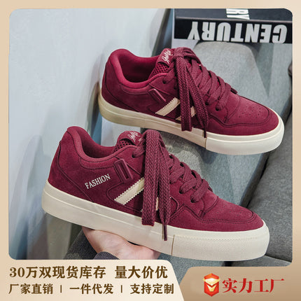 2025 New Fashion Low-top Niche Casual Men's Shoes All-match Fashion wine red Bread Shoes Student Board Shoes