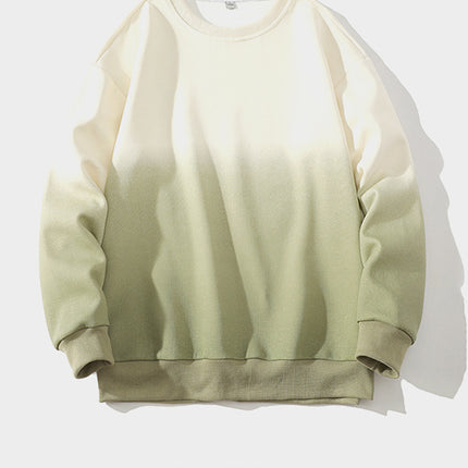 Japanese Style White Bottom Tile Spring and Autumn New Men's Sweat All-match Solid Color Gradient Crewneck Heavy Trendy Brand Sweat