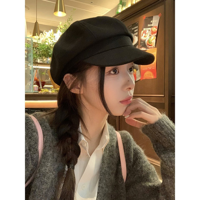 2025 New Versatile Trendy Korean Style Face-Slimming Beret Octagonal Hat for Women Autumn and Winter British Korean Style Trendy Artist Hat