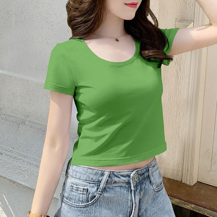 V-neck Black t-shirt Women's Short-sleeved 2024 New Summer Small Slim Short Bottoming Shirt top trendy