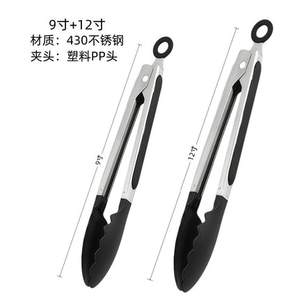 Cross-Border High-Temperature Resistant Steak Grilling Tongs 430 Stainless Steel Anti-Scalding Thickened Barbecue Tongs Kitchen Tools Food Tongs