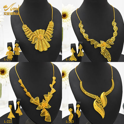 Middle East Bride Gold Scale Flower Necklace Women's Earring Set Wedding Set Chain Copper Gold Plated Gold Shop Window Gold Same