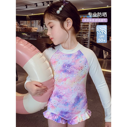Girls' One-Piece Swimsuit Summer Wear 2025 New Style Fashionable Children's Sun Protection Quick-Drying Long-Sleeved Swimsuit Little Girl's Swimsuit