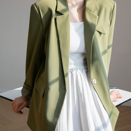 Green suit jacket for women Spring and Autumn 2024 New High sense niche Korean style British style loose small suit