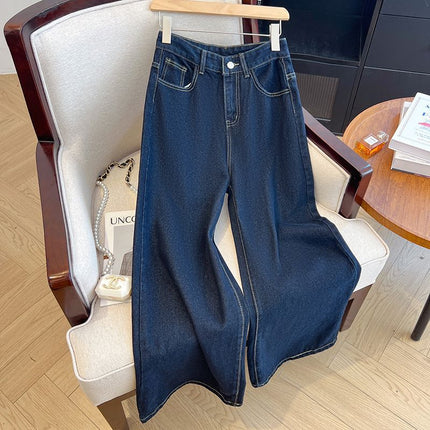 Tannin Blue Wide Leg Jeans Women's Autumn 2024 New Loose Straight High Waist Slimming Dark Dummy Mop Pants