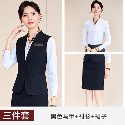 Business Wear Tooling Vest Women's Spring and Autumn New Temperament Hotel Manager Front Desk Reception Overalls with Vest