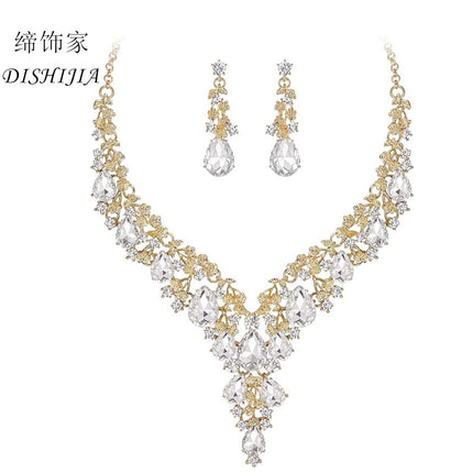 Factory Direct Sales of Cross-Border Popular Water Drop Necklace and Earrings Jewelry Sets, Wedding Dresses, Evening Wear, New Jewelry Accessories