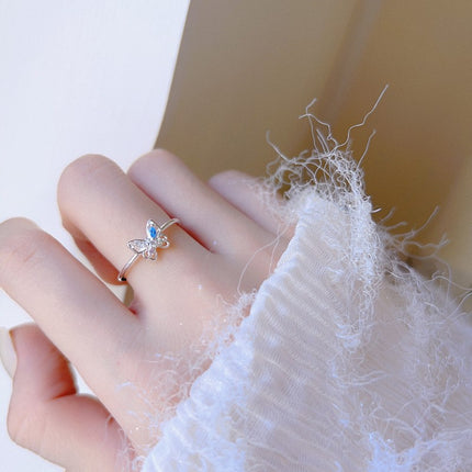 Chen 17 S925 sterling silver color diamond butterfly ring zircon ring ring open ring rhinestone personality female niche design