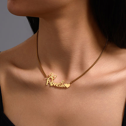 European and American Cross-Border New Product Vacuum Electroplating 18K Gold Necklace Fashionable DIY Name English Letter Jewelry Drop Shipping