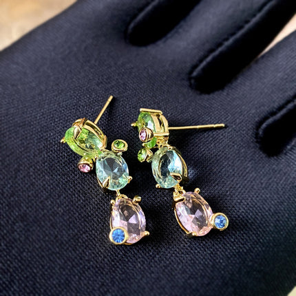 Beating Heart Sugar Cube Earrings Green Crystal Earrings Women's Niche Light Luxury Personalized Fashion High-End Design Earrings