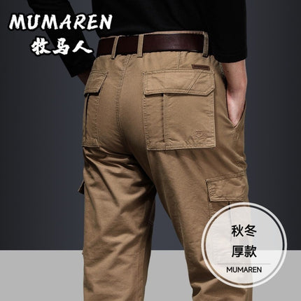Pure Cotton Multi-Pocket Work Pants for Men, Loose Straight-Leg Casual Pants, Durable Outdoor Large Size Long Pants for Men