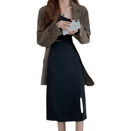 Plus size fat mm22A-line skirt black hip skirt 20 new fashion skirt women's split mid-length autumn high waist