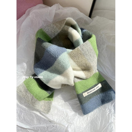 Export South Korea ins wool soft huhu apple green color scarf autumn and winter warm all-match scarf couple Korean style