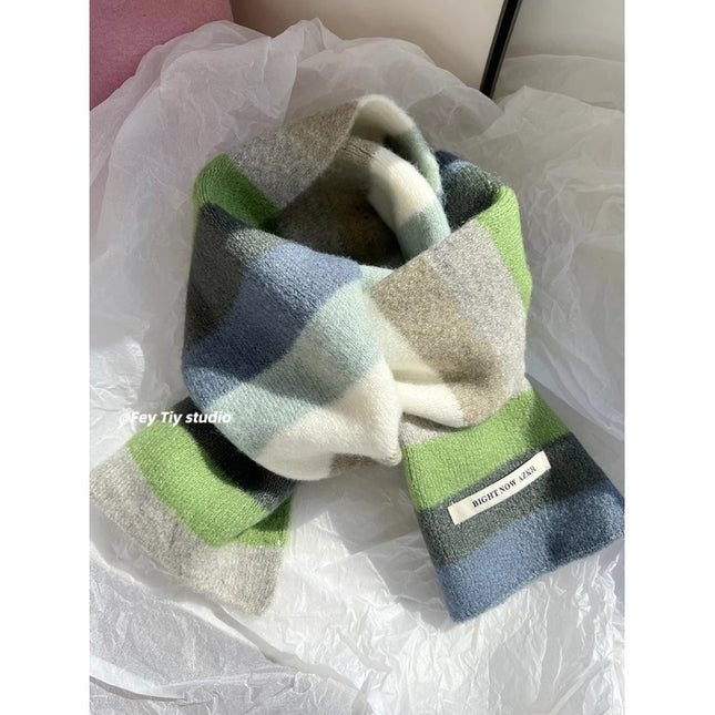 Export South Korea ins wool soft huhu apple green color scarf autumn and winter warm all-match scarf couple Korean style