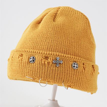 2025 Winter Simple Letter Pullover Hat Round Top Brimless Thickened Acrylic Fashionable Warm Knitted Hat