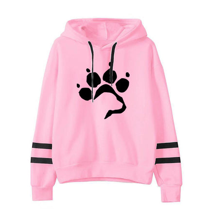 AliExpress Amazon Cross-border Love Dog Foot Print Parallel Bars Striped Print Hooded Sweatshirt suit Ladies