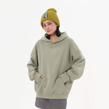 Spring and Autumn Heavy 380g Big terry Shoulder Hooded Sweater Women's American Fashion Brand Loose Solid Color All-match Couple Hoodie