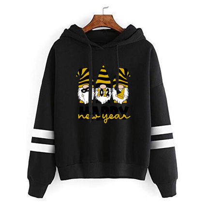 Santa happy printed parallel bars striped hooded hoodie European and American men's and women's European size cross-border autumn and winter