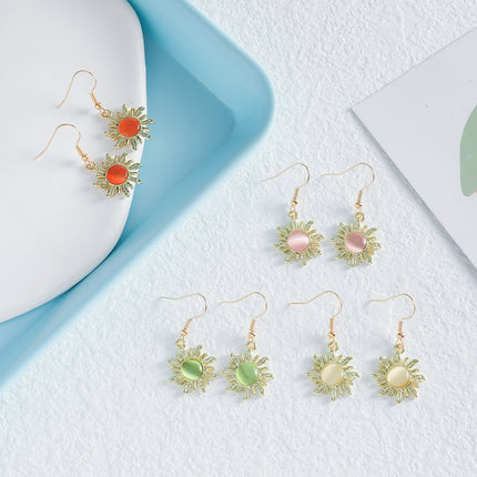 Hot sale vintage sunflower imitation cat's eye stone alloy earrings fashion simple ladies earrings for girlfriend