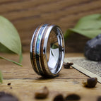 Steel-colored three-line wood grain shell stainless steel ring / No. 7