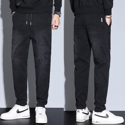 Data New Men's Casual Pants Business Casual Jacquard Spray Horse Stretch Trendy Brand Elastic Waist Six Pocket Pants Pants for Men