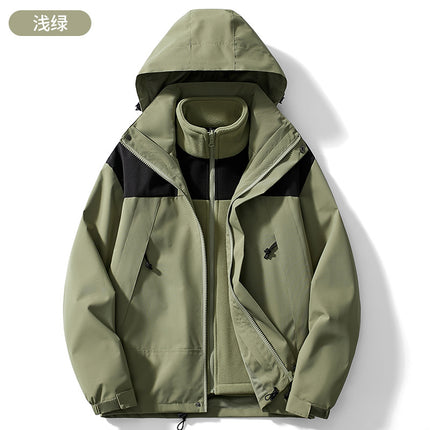 Couple Style Color-Blocked Outdoor Sports Three-In-One Windproof Mountaineering Jacket Winter Fashion Jacket with Stand Collar