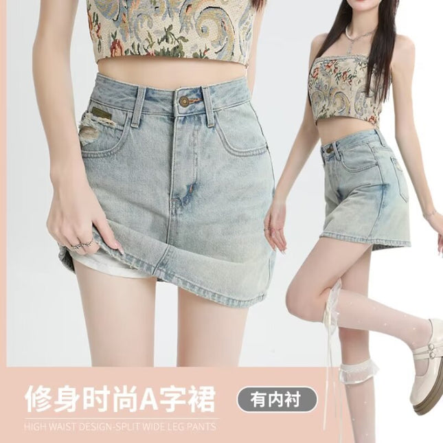 Light-Colored High-Waisted Denim Short Skirt for Women, 2026 New Summer Thin A-Line Petite Bodycon Skirt