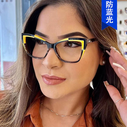 Color-Blocked Cat-Eye Flat Mirror Anti-Blue Light 2024 New Glasses Frame for Women, Versatile European and American Fashion Glasses Frame