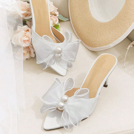 Lazy Slip-On Open-Toe Slippers for Women, Summer New Style with Bowknot, Single Strap, Outdoor Wear, Oversized Size