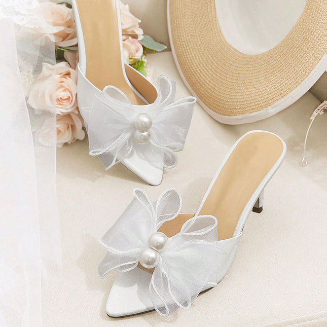 Lazy Slip-On Open-Toe Slippers for Women, Summer New Style with Bowknot, Single Strap, Outdoor Wear, Oversized Size