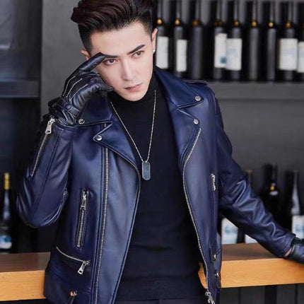 Men's Pu Leather Jacket Men's High-End 2025 New Spring & Fall Korean Style Slim Trendyy Motorcycle Jacket Men's Leather Jacket