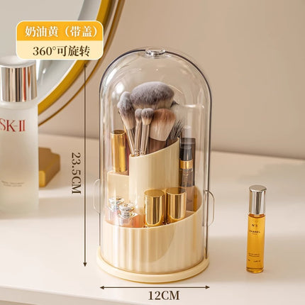 Cosmetic Brush Storage Cylinder Rotating Dustproof Dressing Table Cosmetic Storage Box Lipstick Eyeshadow Storage Rack Desktop Pen Holder