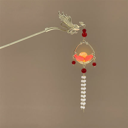Antique Tassel Hairpin Luminous Lantern Hairpin Metal Phoenix Palace Fairy Style Headwear Daily All-match Hair Accessories for Women