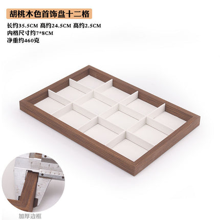 Fashion walnut grain white leather jewelry box with lid dustproof earrings earrings earrings storage box ring necklace bracelet tray