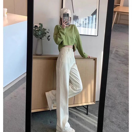 Wide-Leg Jeans for Women Spring New 2025 Straight Loose High-Waisted Slimming Drapey White Floor-Length Pants Trendy